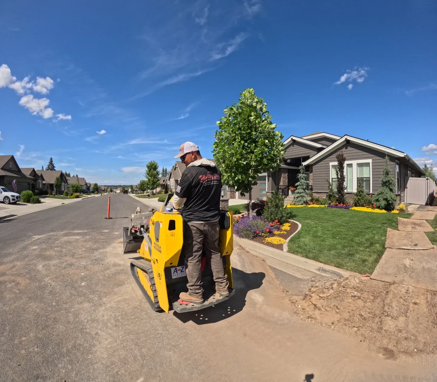 Landscaping equipment on a Spokane job site