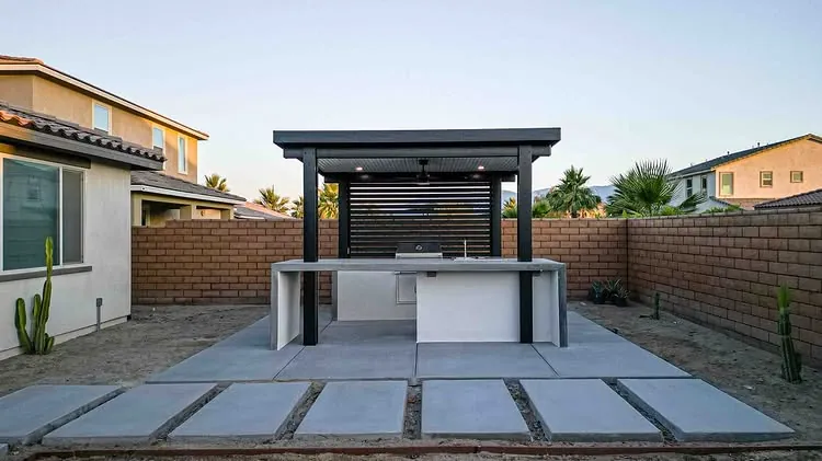 Modern pergola over an outdoor kitchen