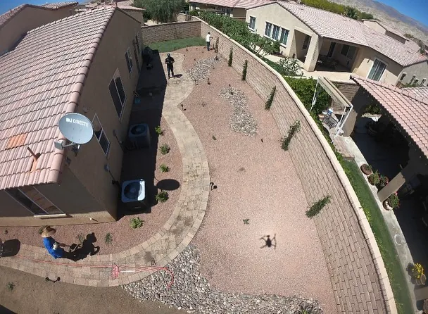 Aerial view of a paver driveway