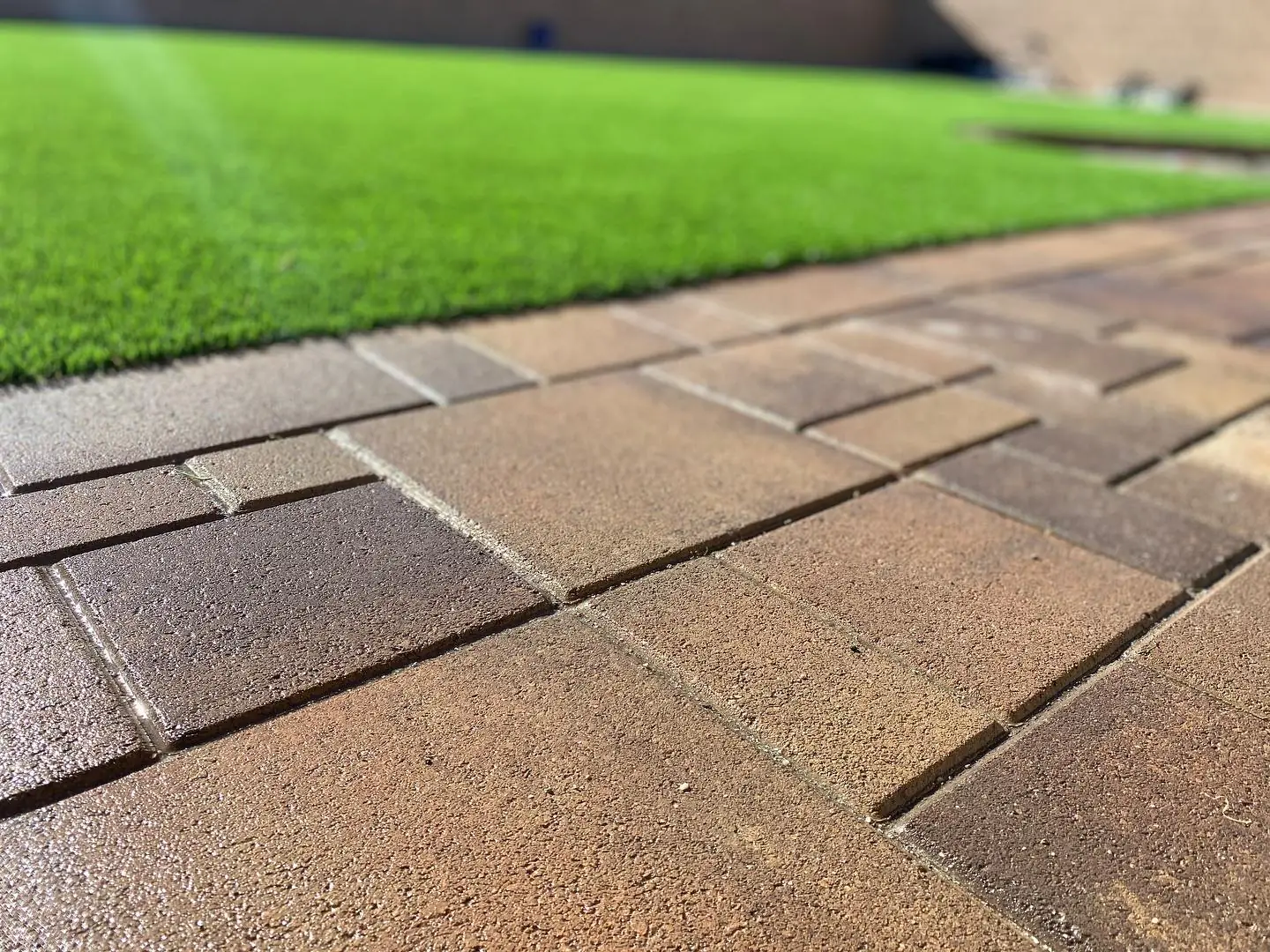 Close-up of pavers meeting turf