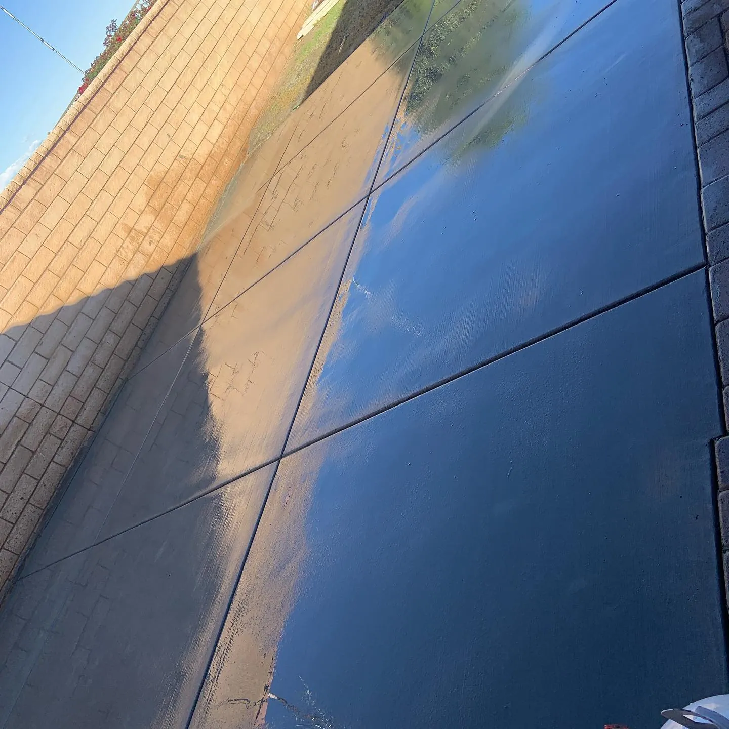 Smooth-finished concrete patio